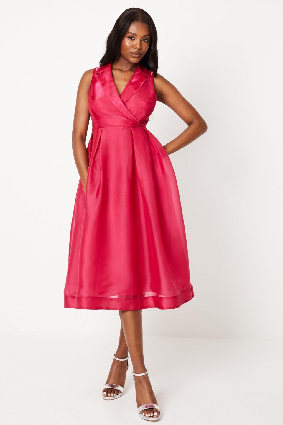 Petite Organza Wrap Midi Dress