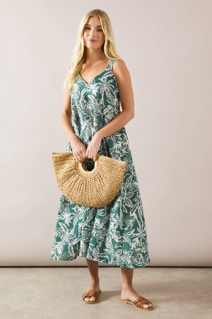Petite Tropical Floral Midaxi Swing Dress