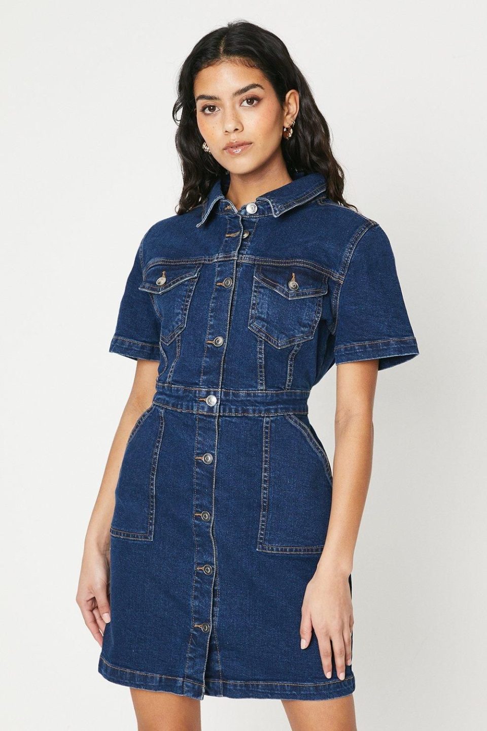 Petite Denim Short Sleeve Mini Dress