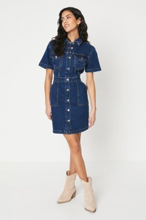 Petite Denim Short Sleeve Mini Dress