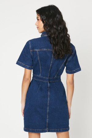 Petite Denim Short Sleeve Mini Dress