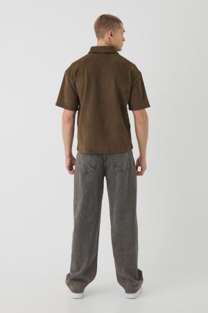 Oversized Faux Suede Collared Shirt