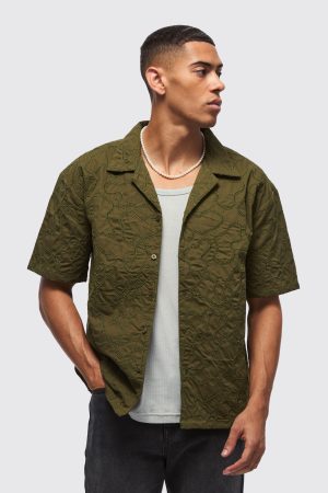 Oversized Short Sleeve Embroidered Revere Shirt