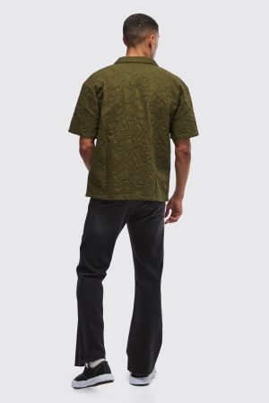 Oversized Short Sleeve Embroidered Revere Shirt