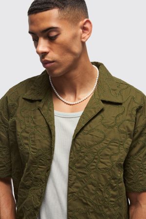 Oversized Short Sleeve Embroidered Revere Shirt