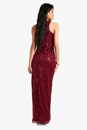 Racer Neck Sequin Maxi Dress