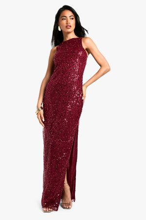 Racer Neck Sequin Maxi Dress