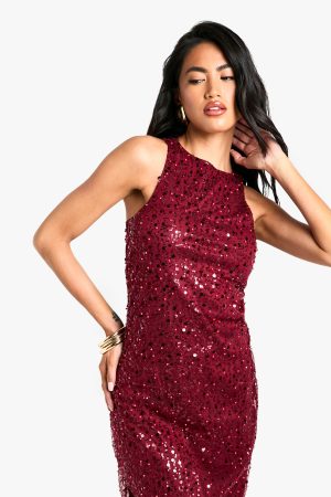 Racer Neck Sequin Maxi Dress