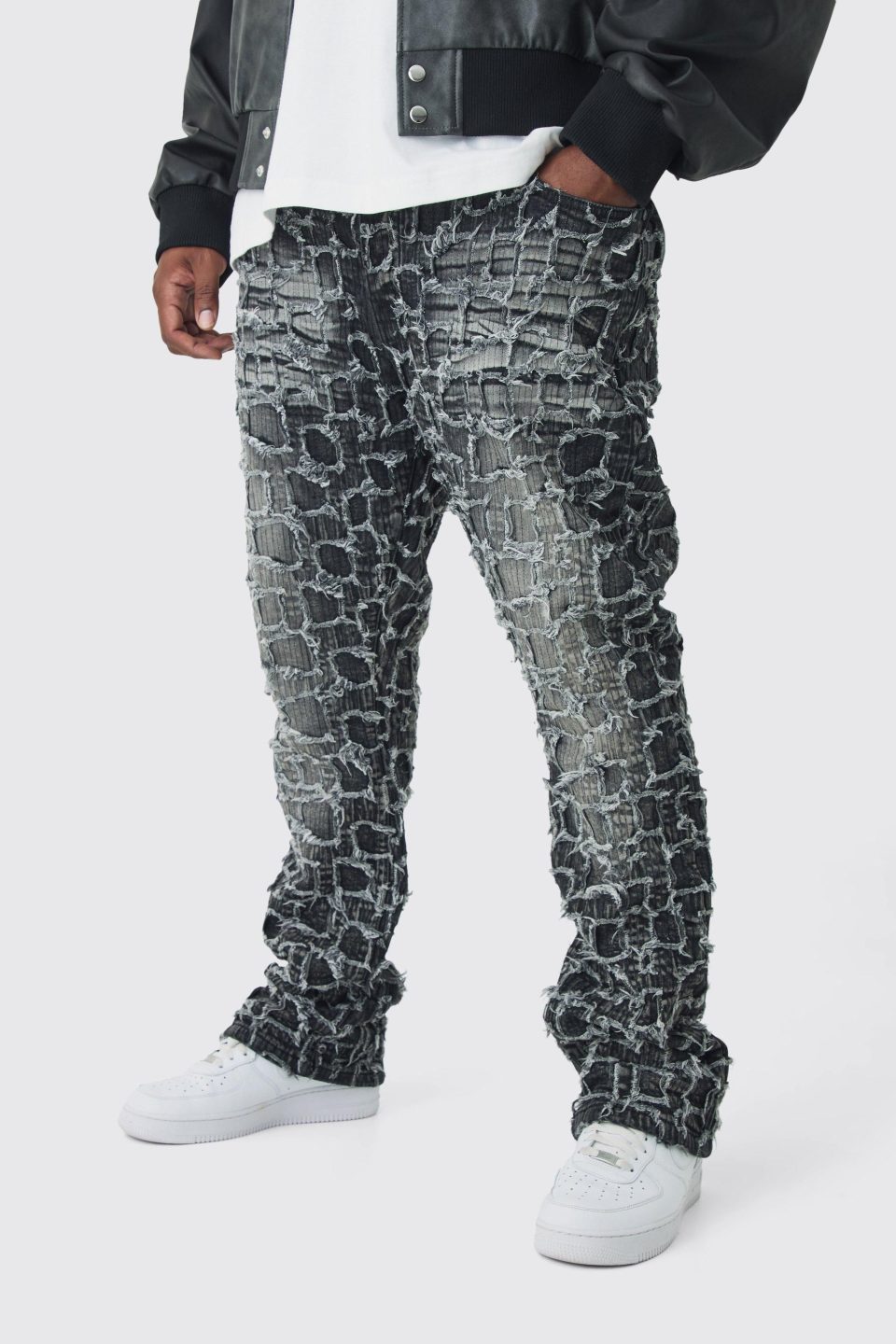 Plus Extreme Patchwork Double Layered Flared Jeans