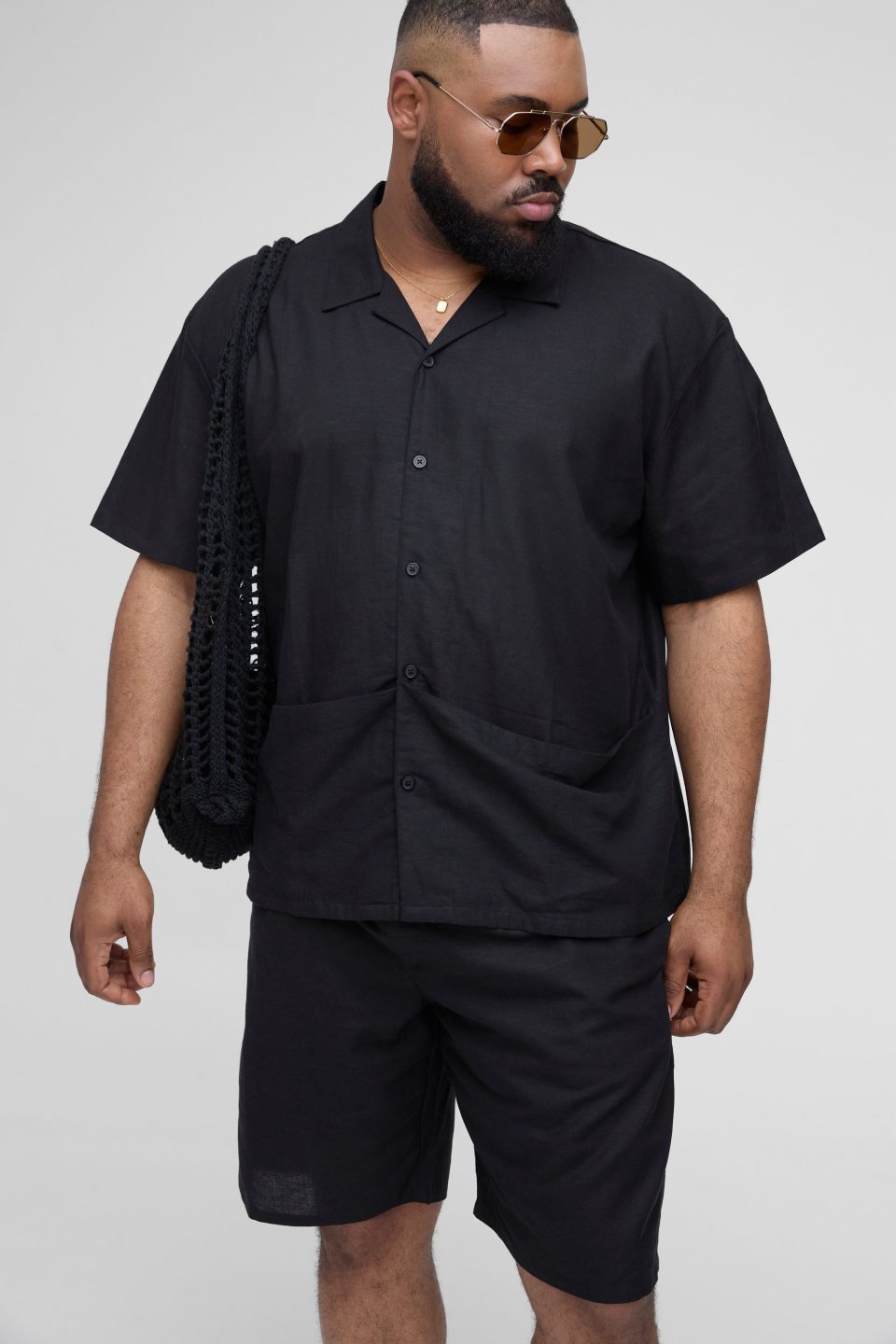 Plus Oversized Linen Deep Pocket Shirt & Short Set