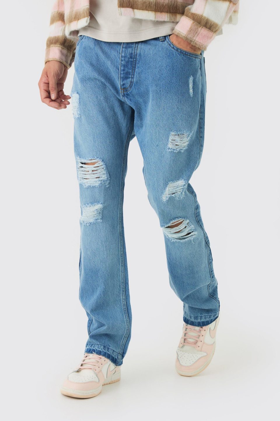 Slim Fit Flared Ripped Knee Jeans With Let Down Hem