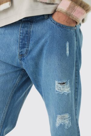Slim Fit Flared Ripped Knee Jeans With Let Down Hem