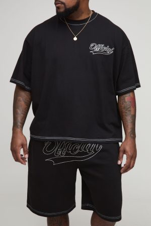 Plus Oversized Boxy Official Contrast Stitch T-Shirt & Short Set
