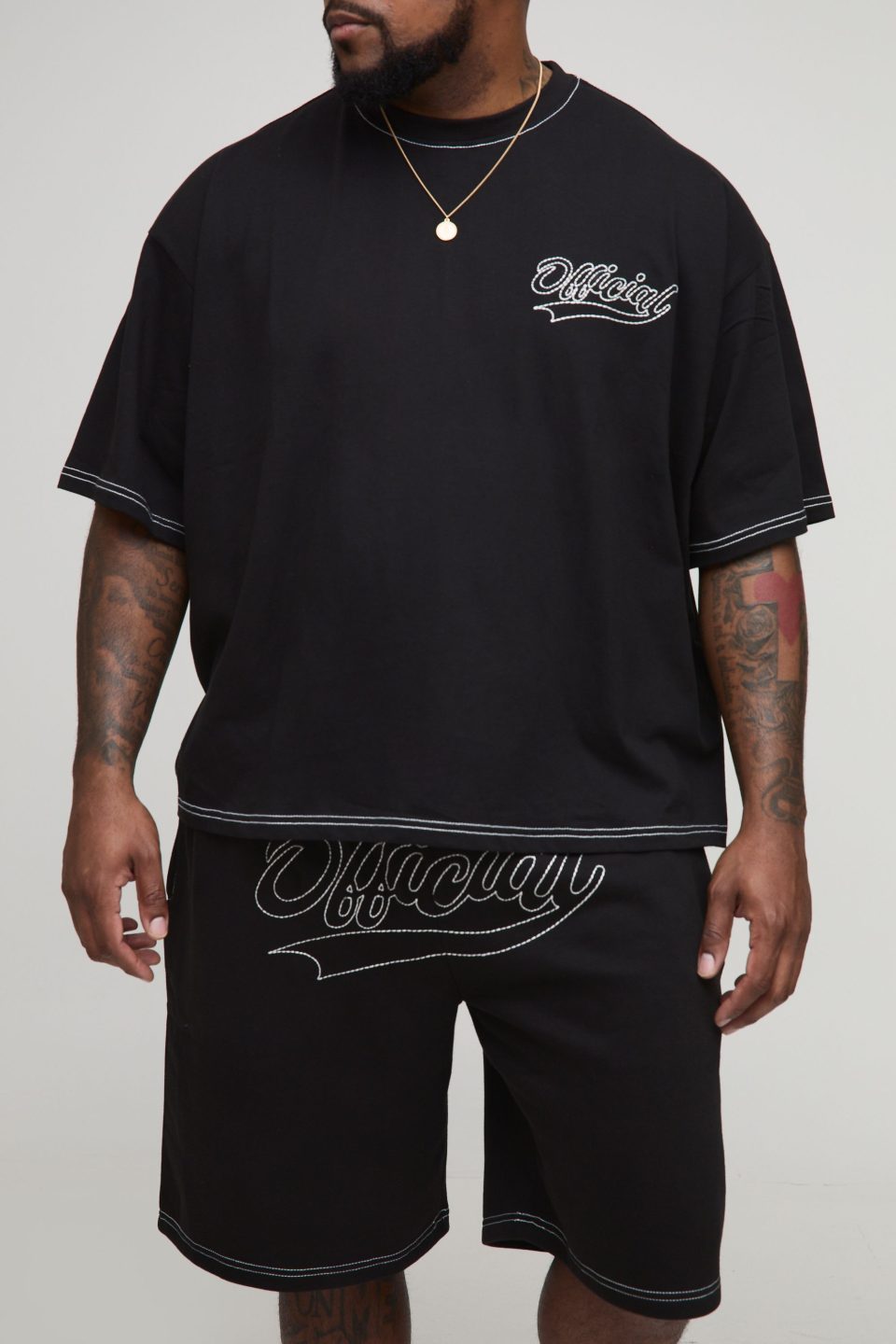 Plus Oversized Boxy Official Contrast Stitch T-Shirt & Short Set