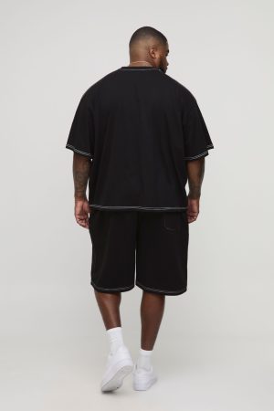 Plus Oversized Boxy Official Contrast Stitch T-Shirt & Short Set