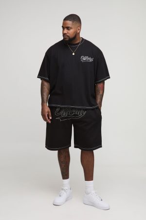Plus Oversized Boxy Official Contrast Stitch T-Shirt & Short Set
