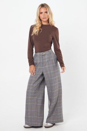 Petite Tab Detail Wide Leg Trouser