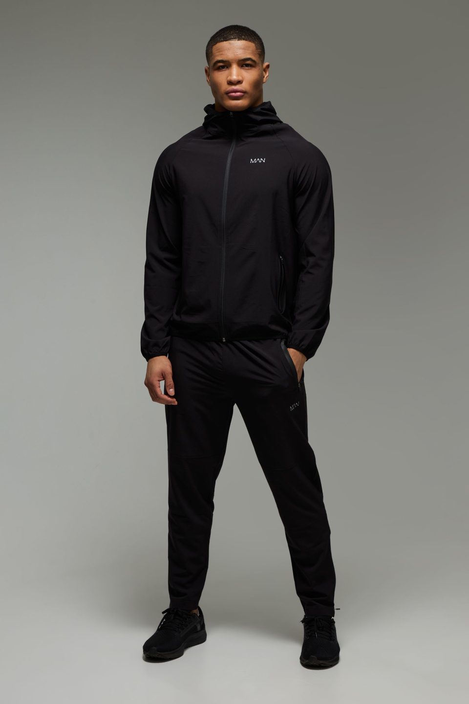 Man Active Pro Stretch Woven Zip Through Hooded Tracksuit