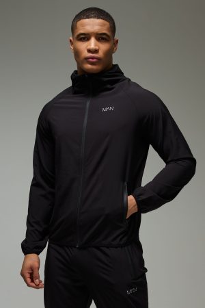 Man Active Pro Stretch Woven Zip Through Hooded Tracksuit