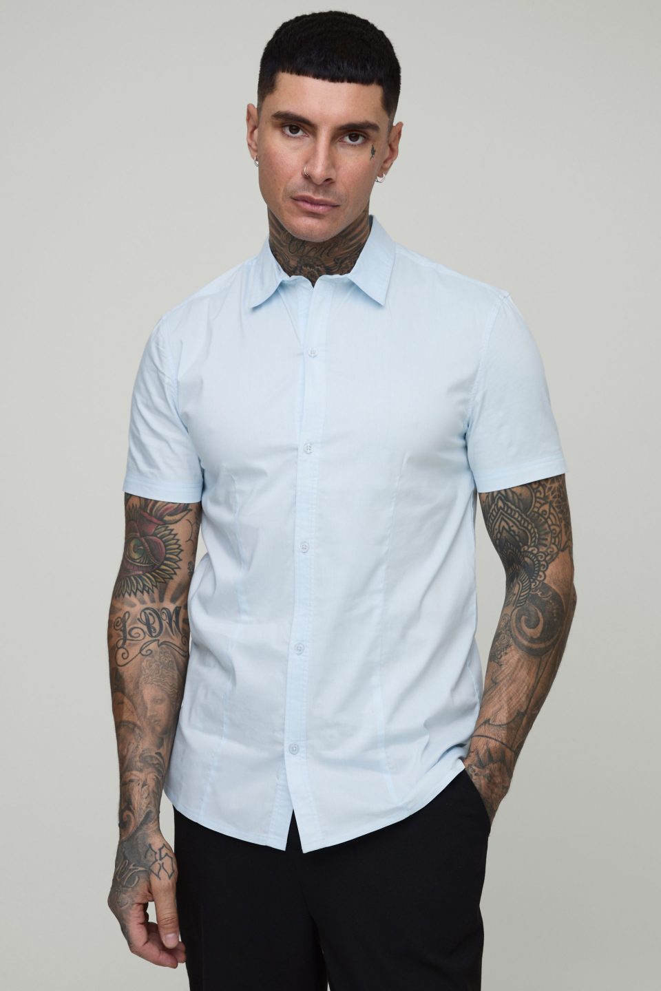 Tall Slim Fit Basic Short Sleeve Collared Shirt