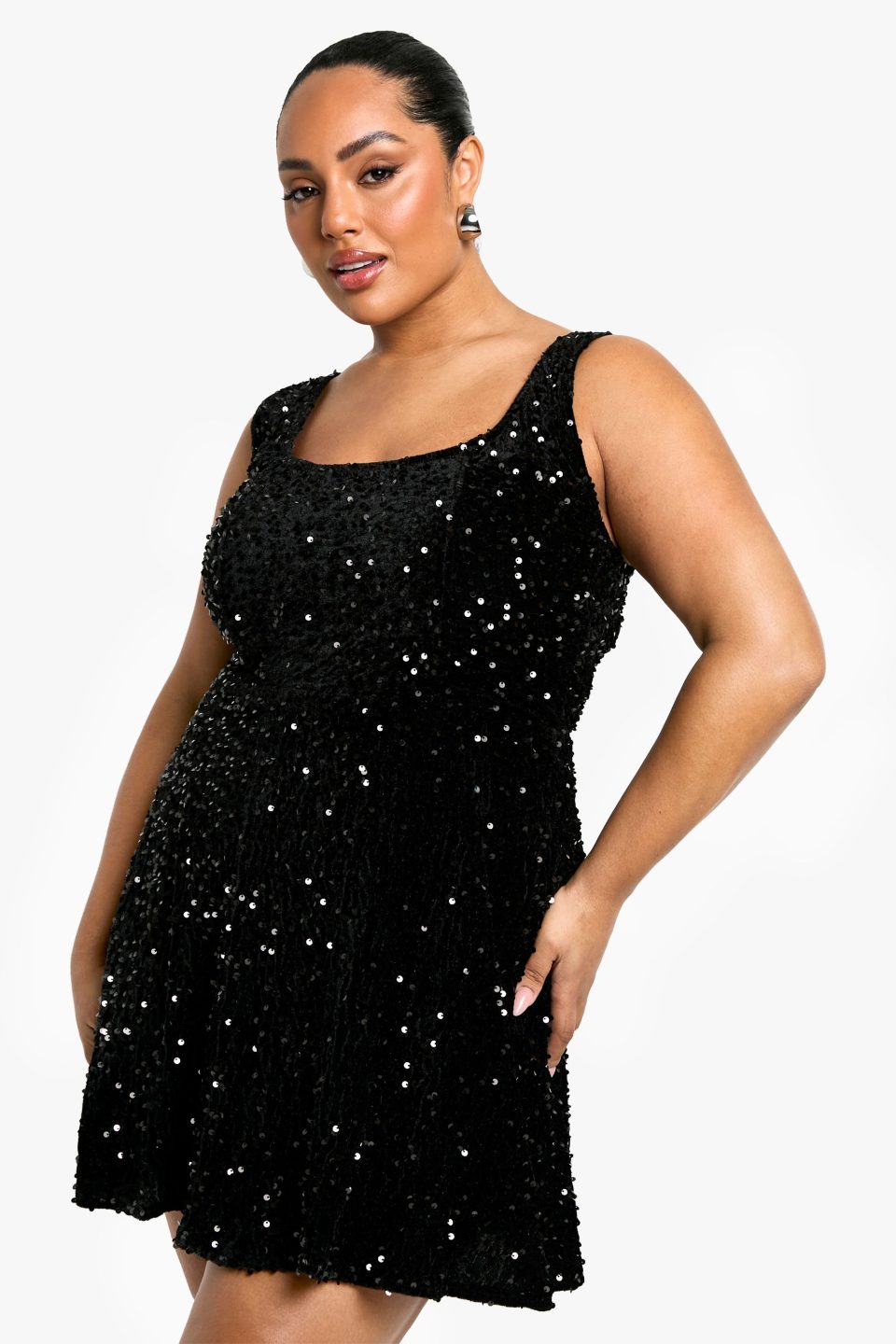 Plus Sequin Velvet Skater Dress