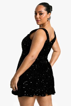 Plus Sequin Velvet Skater Dress