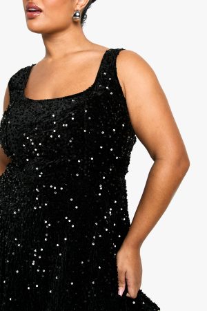 Plus Sequin Velvet Skater Dress