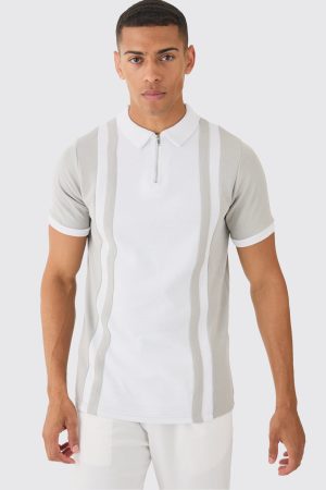 Slim Panelled Zip Neck Interlock Polo