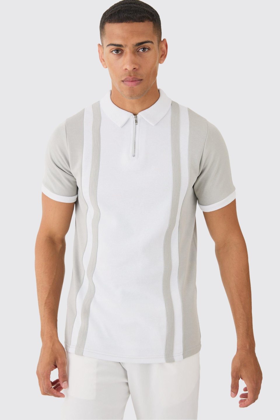 Slim Panelled Zip Neck Interlock Polo