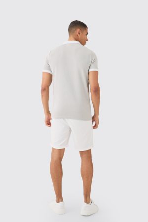 Slim Panelled Zip Neck Interlock Polo