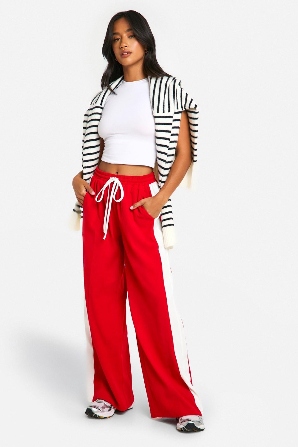 Petite Contrast Stripe Wide Leg Crepe Trouser