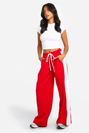 Petite Contrast Stripe Wide Leg Crepe Trouser