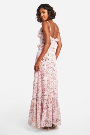 Tall Woven Floral Ruffle Maxi Dress