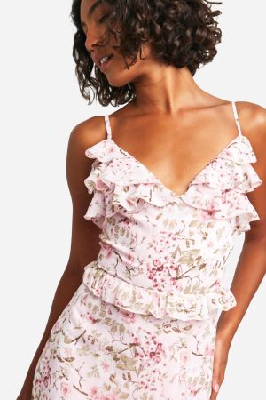 Tall Woven Floral Ruffle Maxi Dress