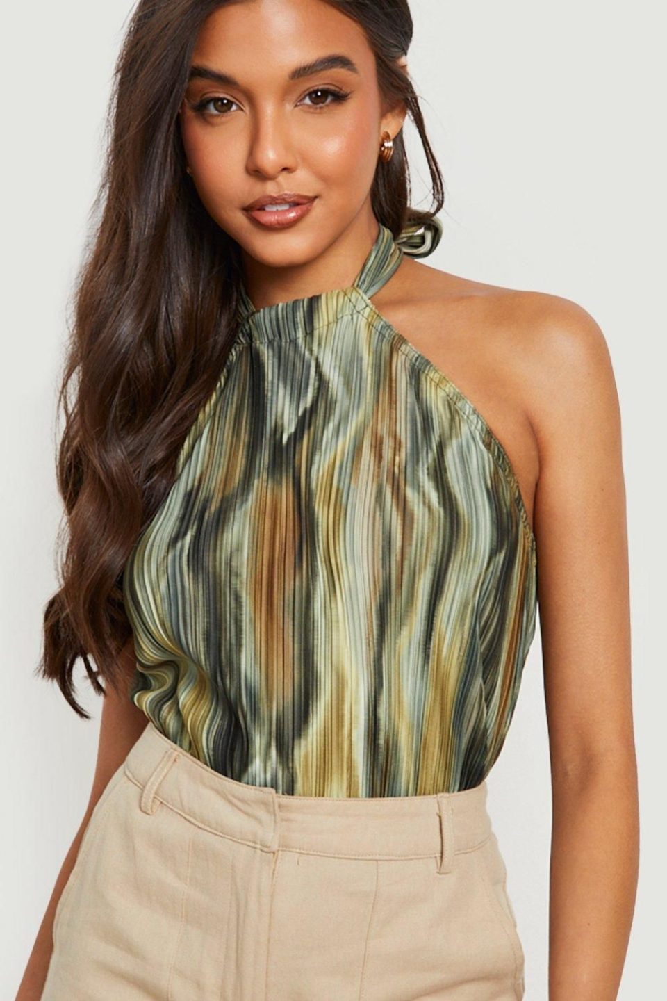 Marble Printed Plisse Halterneck Bodysuit