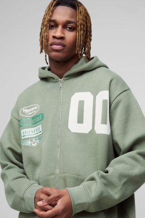 330GSM Tall Oversized Official Varsity Zip Thru Hoodie