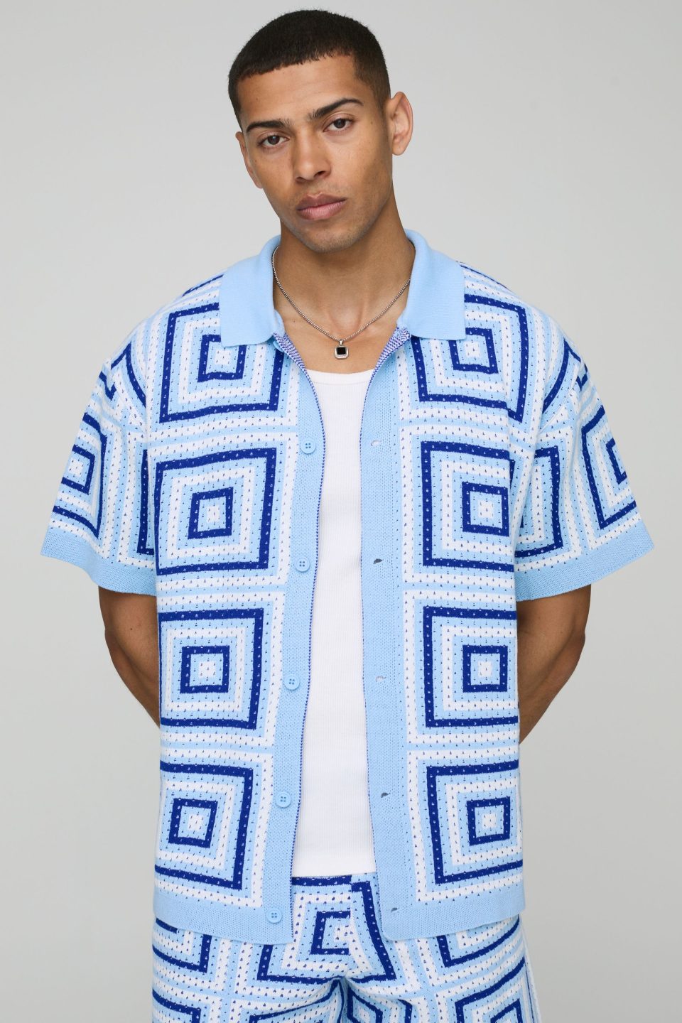 Oversized Boxy Crochet Knitted Shirt