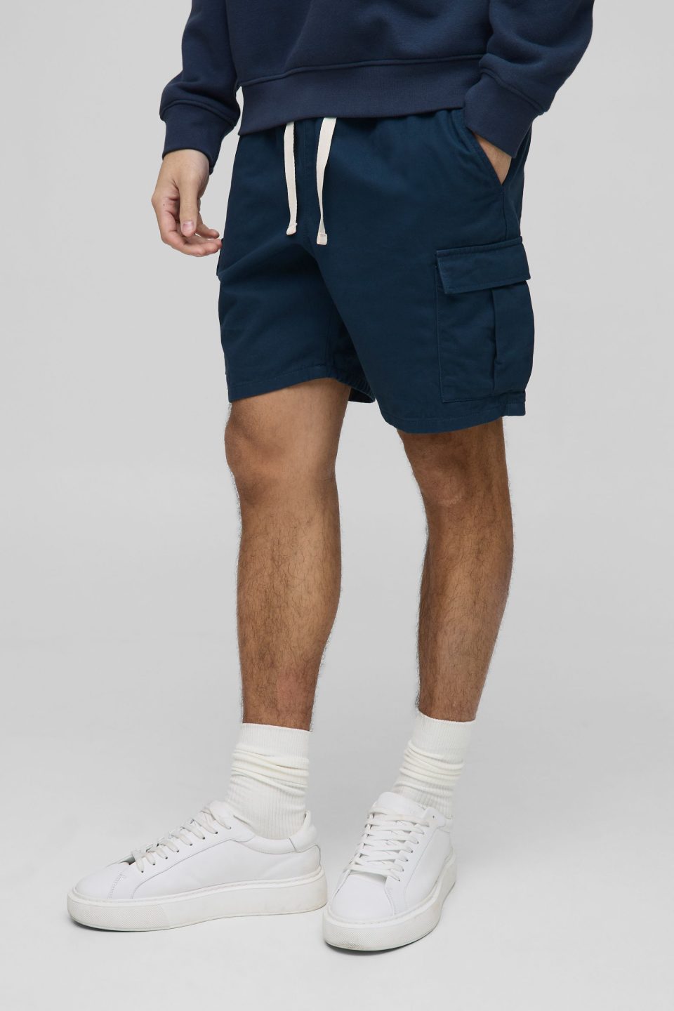 Elasticated Waist Navy Slim Fit Cargo Shorts