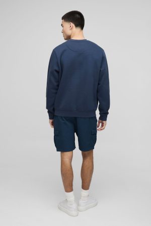 Elasticated Waist Navy Slim Fit Cargo Shorts
