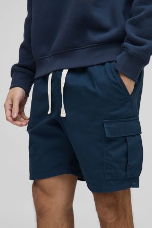 Elasticated Waist Navy Slim Fit Cargo Shorts