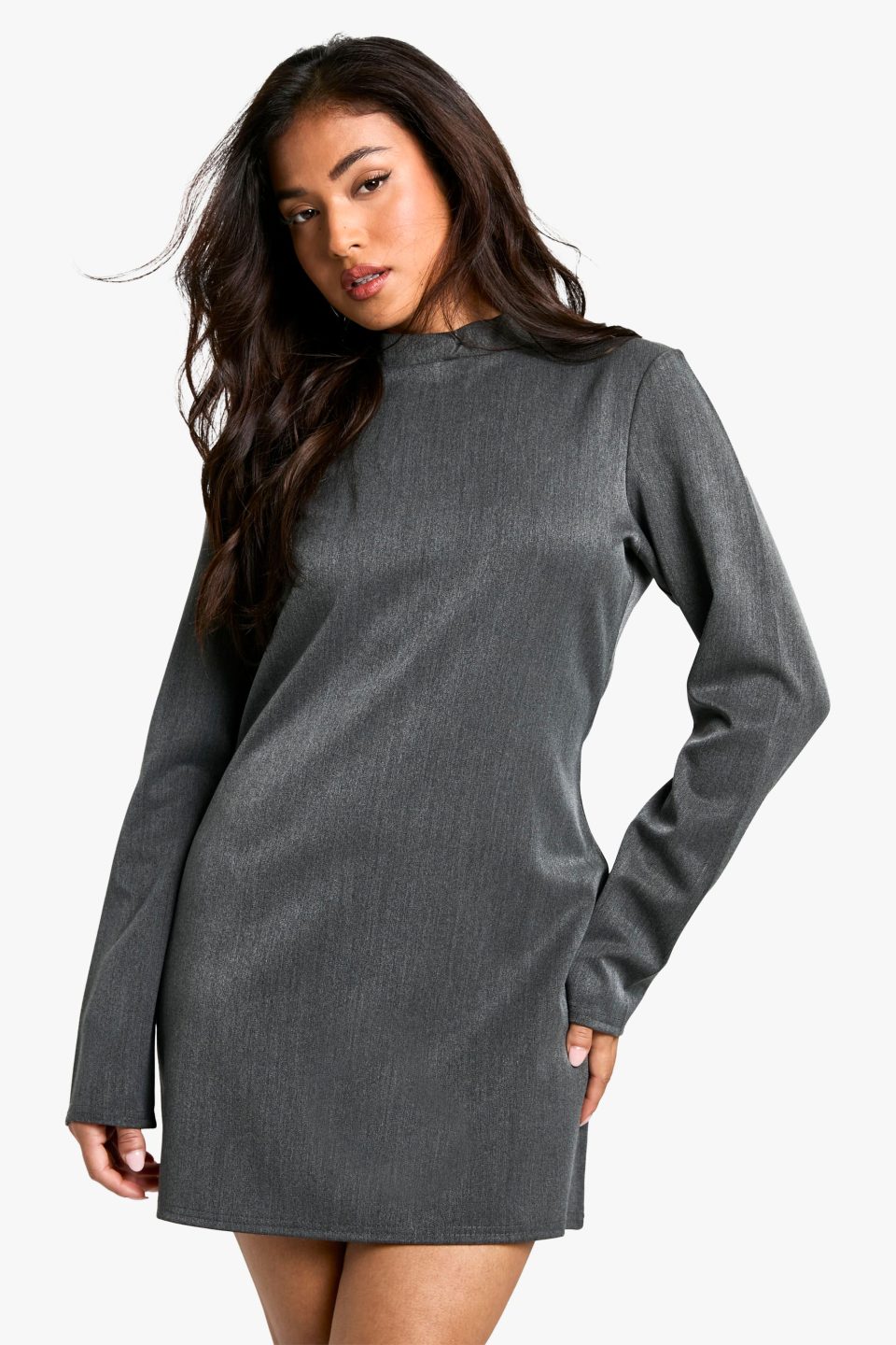 Petite High Neck Woven Tailored Shift Dress