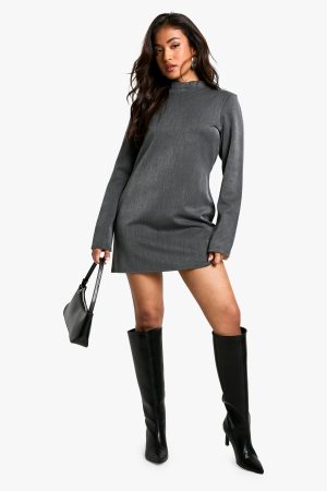 Petite High Neck Woven Tailored Shift Dress