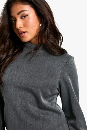 Petite High Neck Woven Tailored Shift Dress