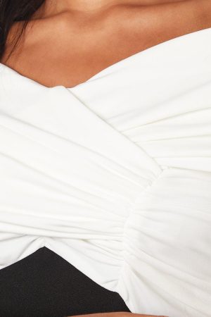 Stretch Crepe Cross Over Neck Pencil Dress