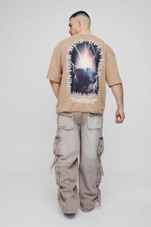Tall Baggy Rigid Multi Pocket Strap Detail Cargo Jeans