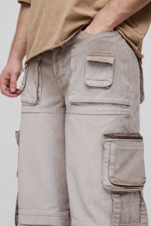 Tall Baggy Rigid Multi Pocket Strap Detail Cargo Jeans