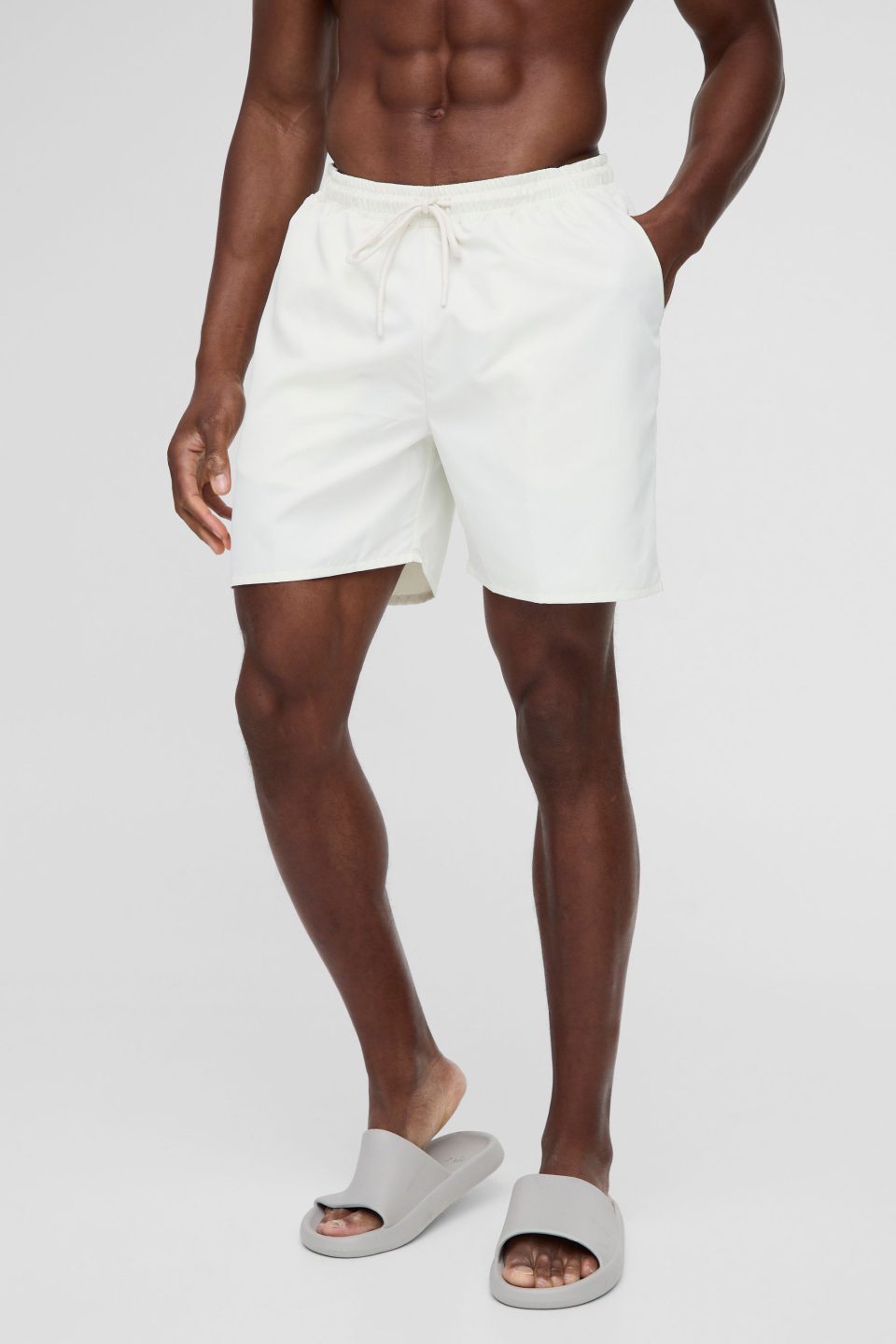Mid Length Swim Short in Ecru