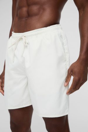 Mid Length Swim Short in Ecru