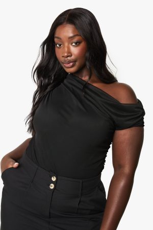 PLUS MESH OVERLAY RUCHED BODYSUIT