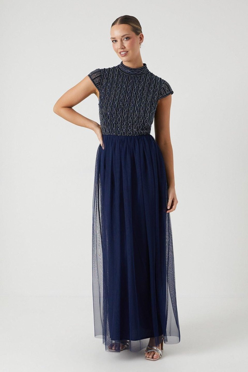 Embellished Cap Sleeve Bridesmaid Maxi Dress